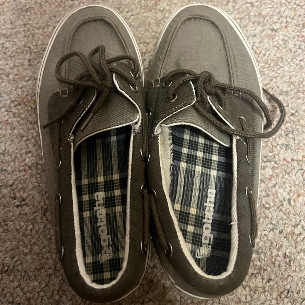 Gotcha Mens Olive Green Brown Fabric Casual Lace Boat Shoes Size 7